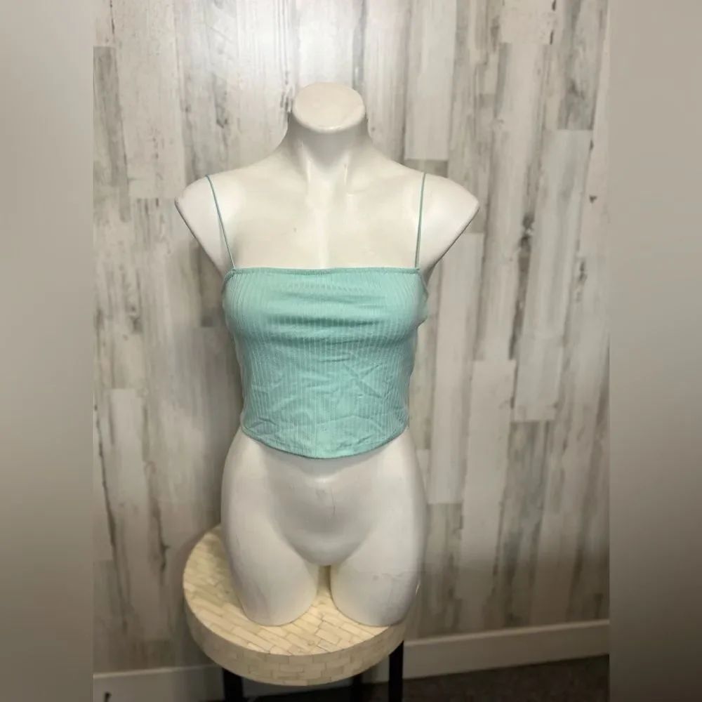 Forever 21 Mint Green Ribbed Cami Crop Top Spaghetti Straps Size L